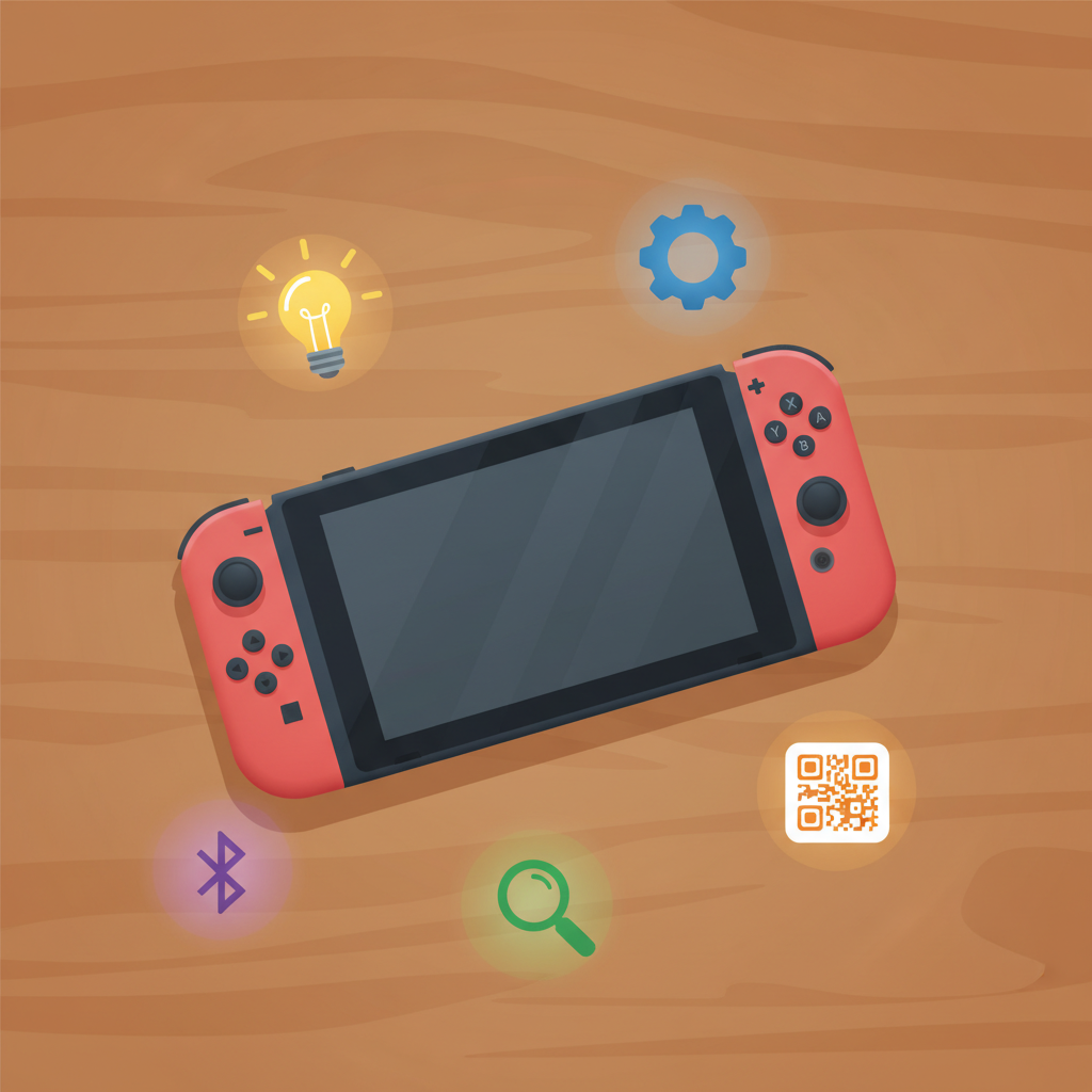 Nintendo Switch con iconos de funciones ocultas y trucos secretos